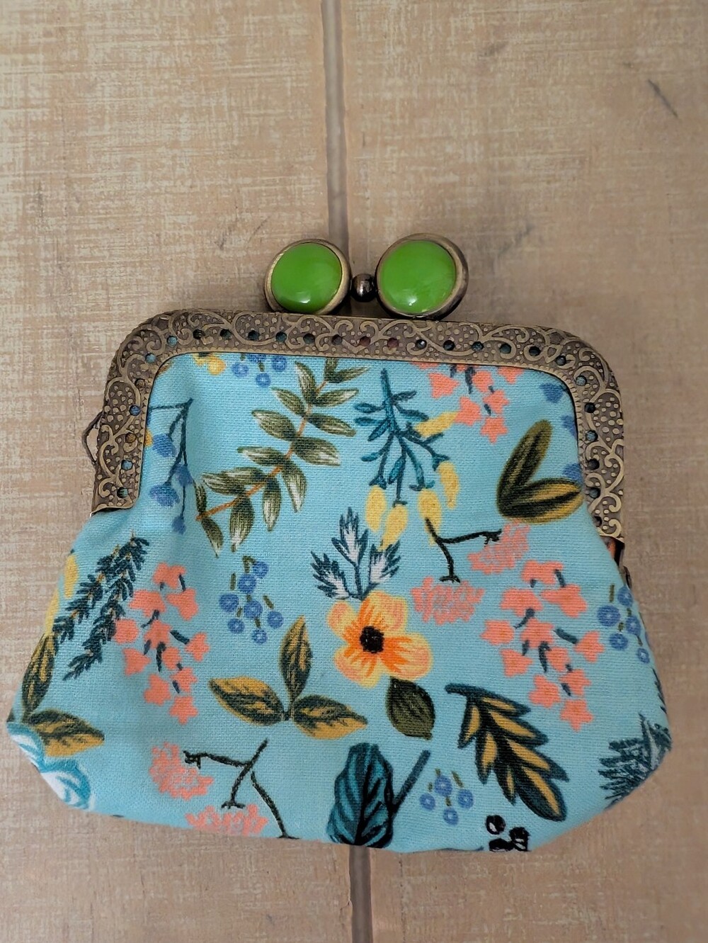 Kiki & Syds Mini Clutch Coin Purse - Herb Garden in Mint Fabric